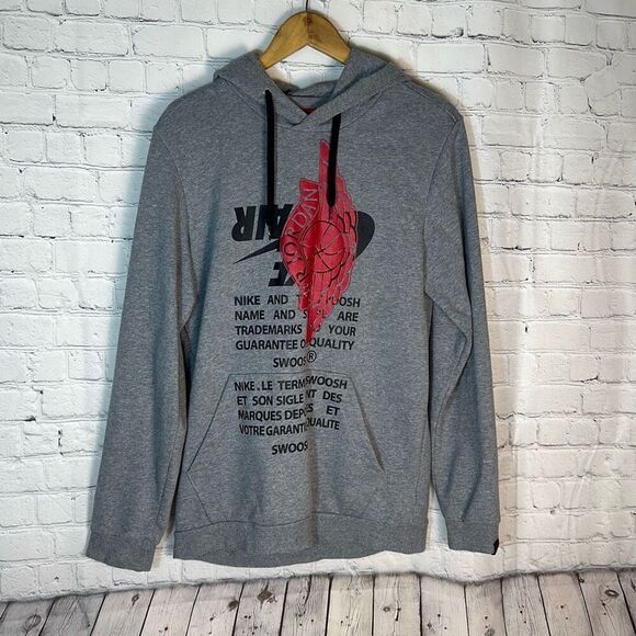 Nike Air Jordan Wings Swoosh Gray Pullover Hoodie Hooded Sweatshirt Mens Small S - Picture 1 of 8